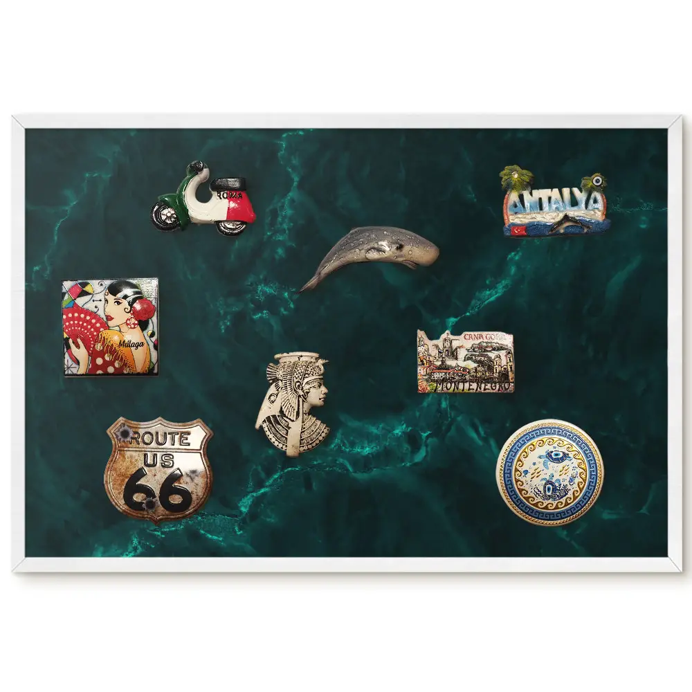 Tableau magnétique décoratif avec cadre motif marbre vert