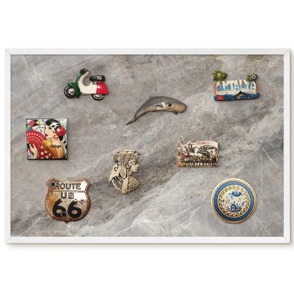 Tableau magnétique pour collection d'aimants dans un mélange de gris et de beiges