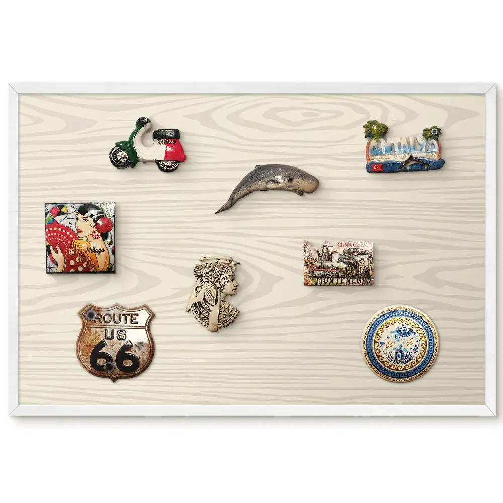 Tableau magnétique décoratif avec cadre motif bois beige