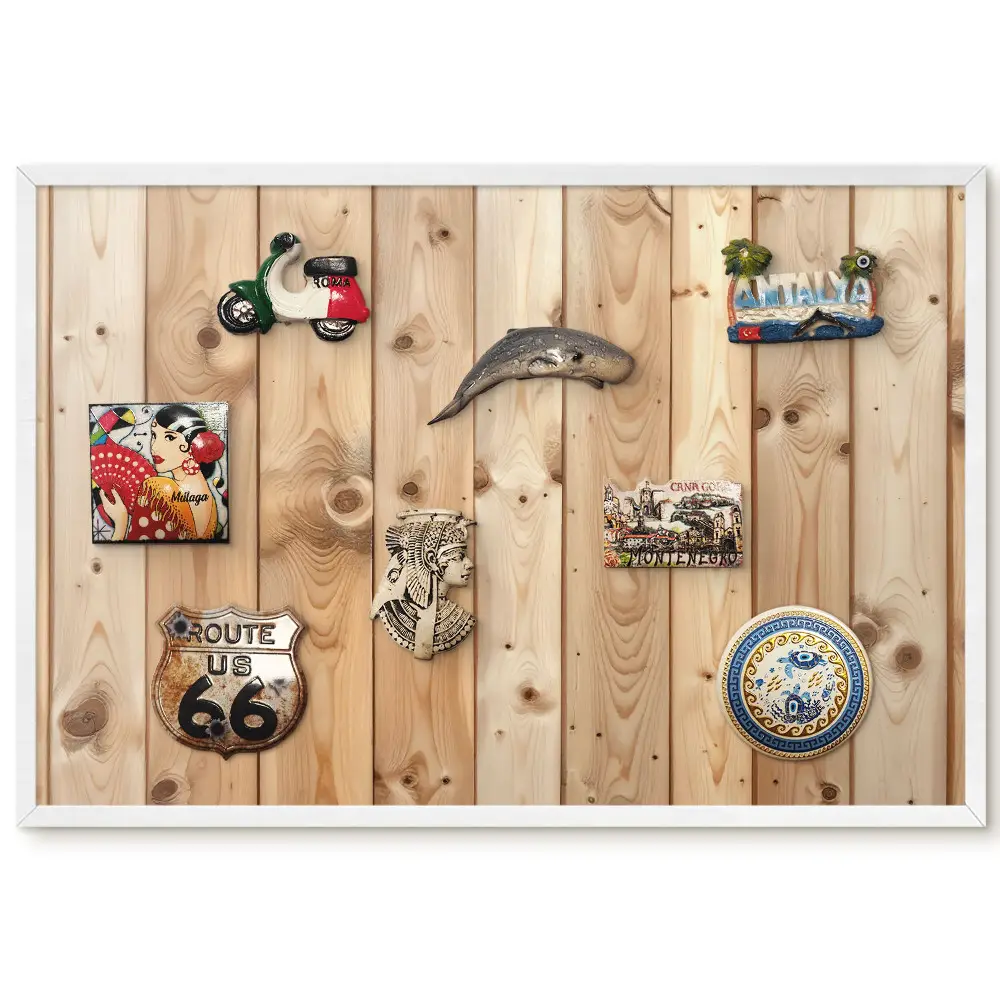 Tableau magnétique décoratif avec cadre en bois naturel au grain apparent