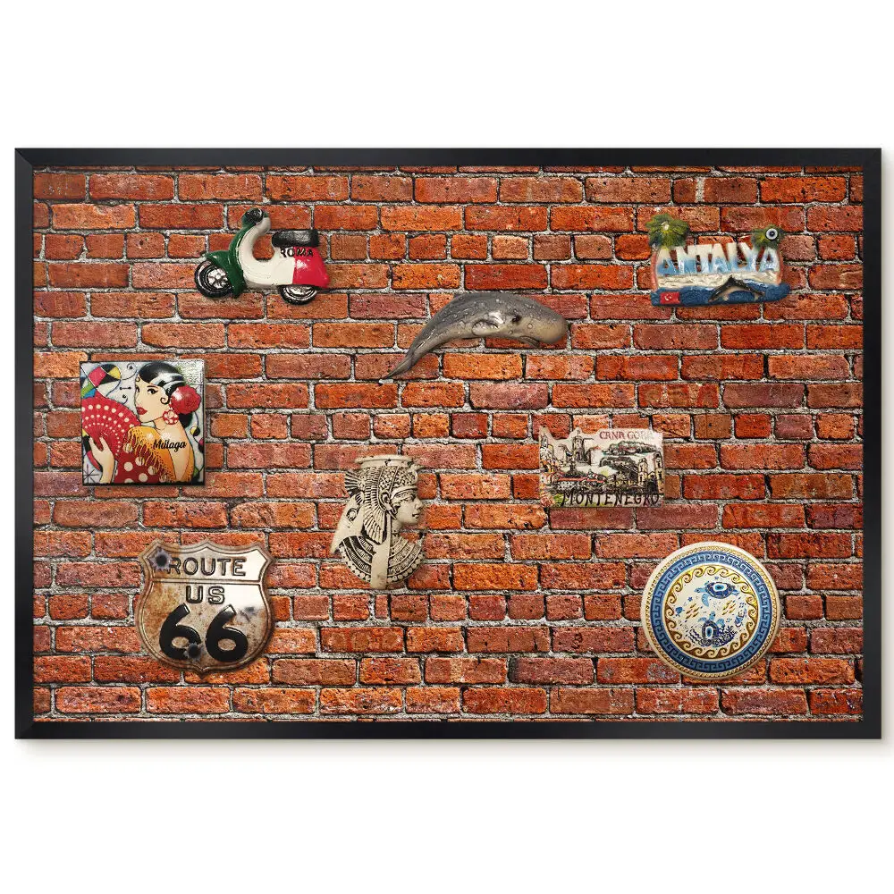 Tableau magnétique décoratif avec cadre motif mur de briques style industriel