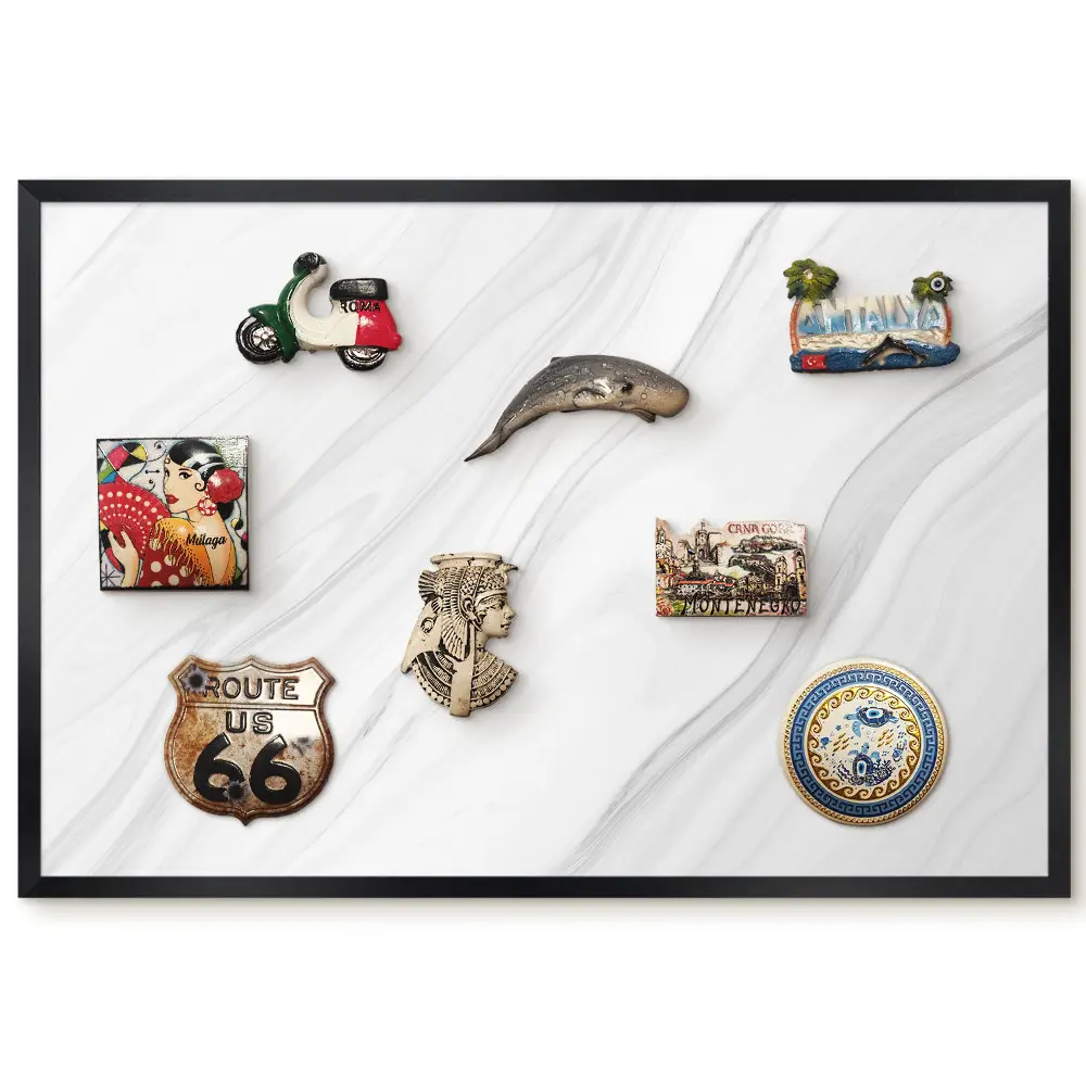 Tableau magnétique décoratif avec cadre motif marbré aux fines ondulations