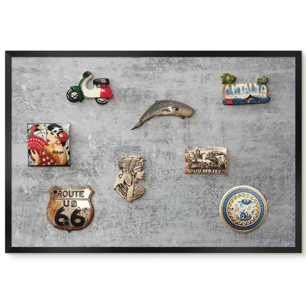 Tableau magnétique décoratif avec cadre en texture grise à motif délicat