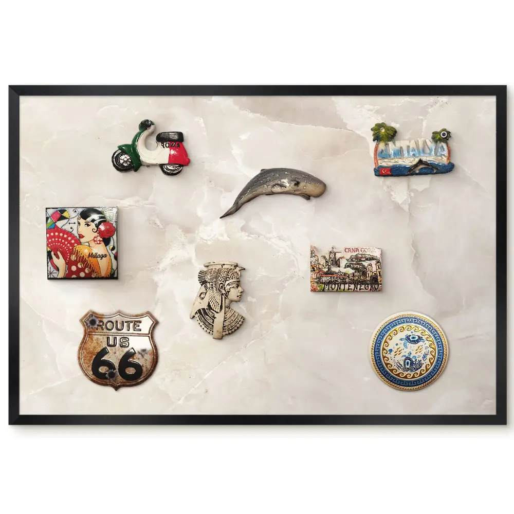Tableau magnétique décoratif avec cadre motif marbre beige