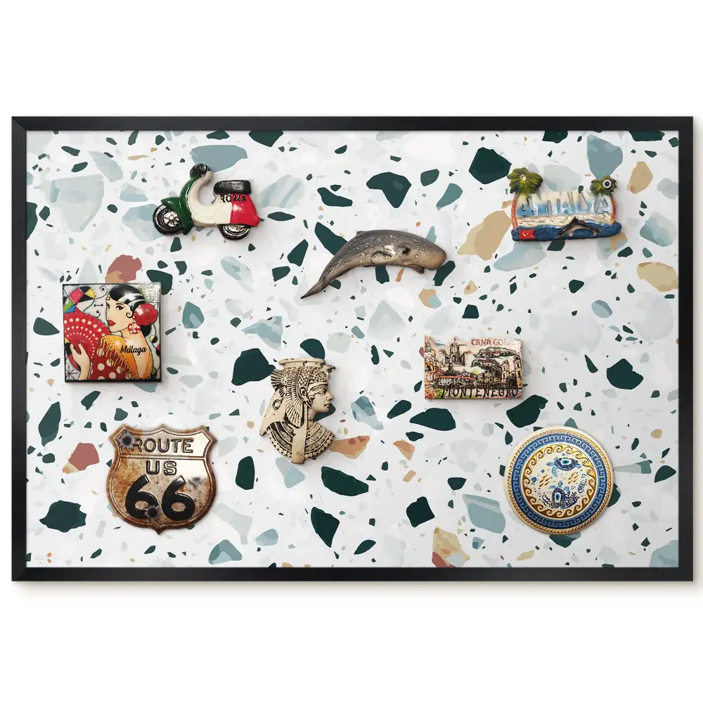 Tableau magnétique décoratif avec cadre motif pièces élégantes sur fond clair sans pois