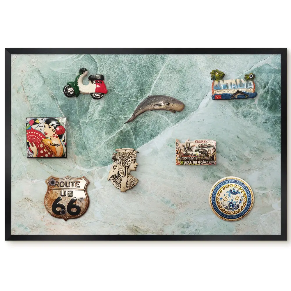 Tableau magnétique décoratif avec cadre aux motifs élégants verts et gris