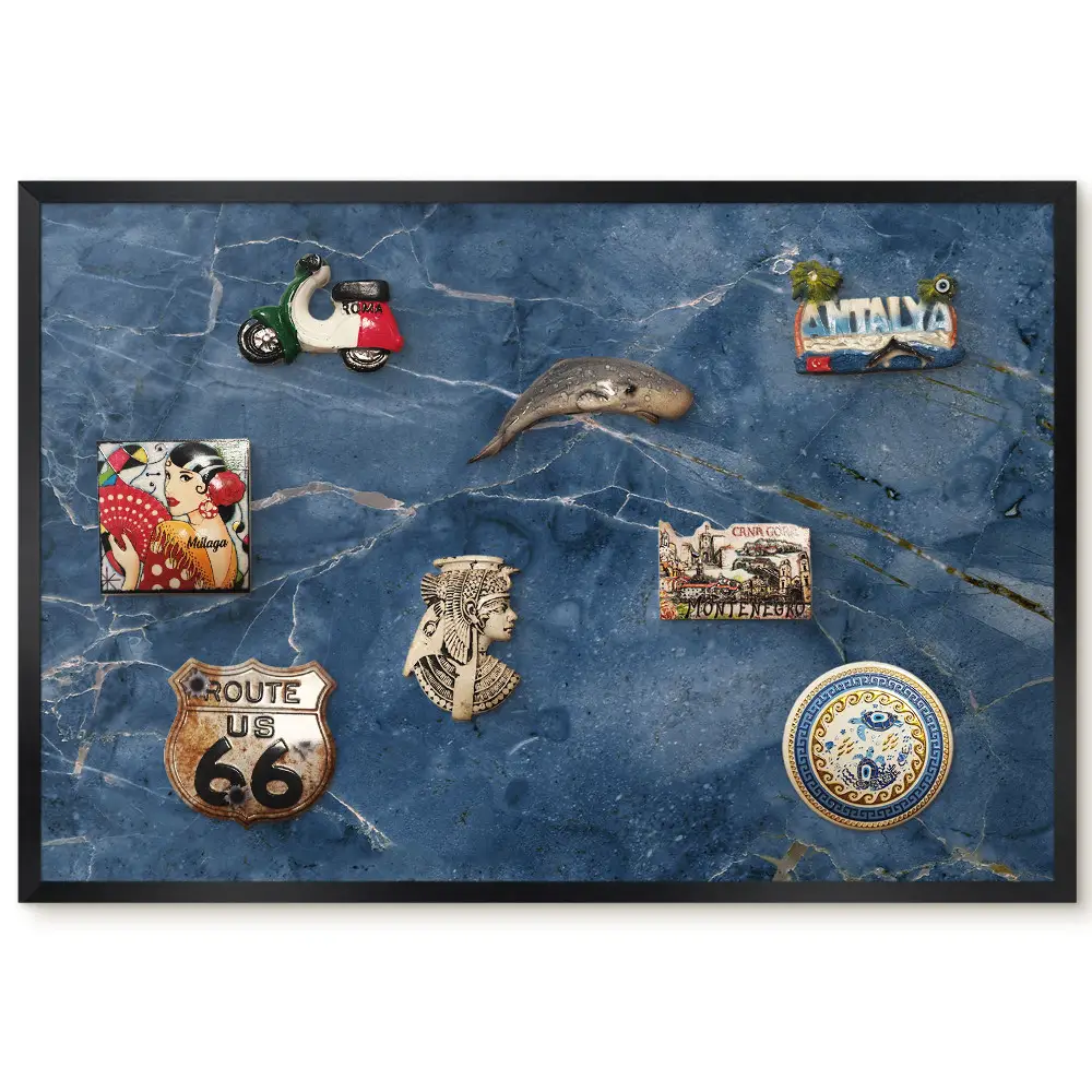 Tableau magnétique décoratif avec cadre motif marbré et veines de grenat