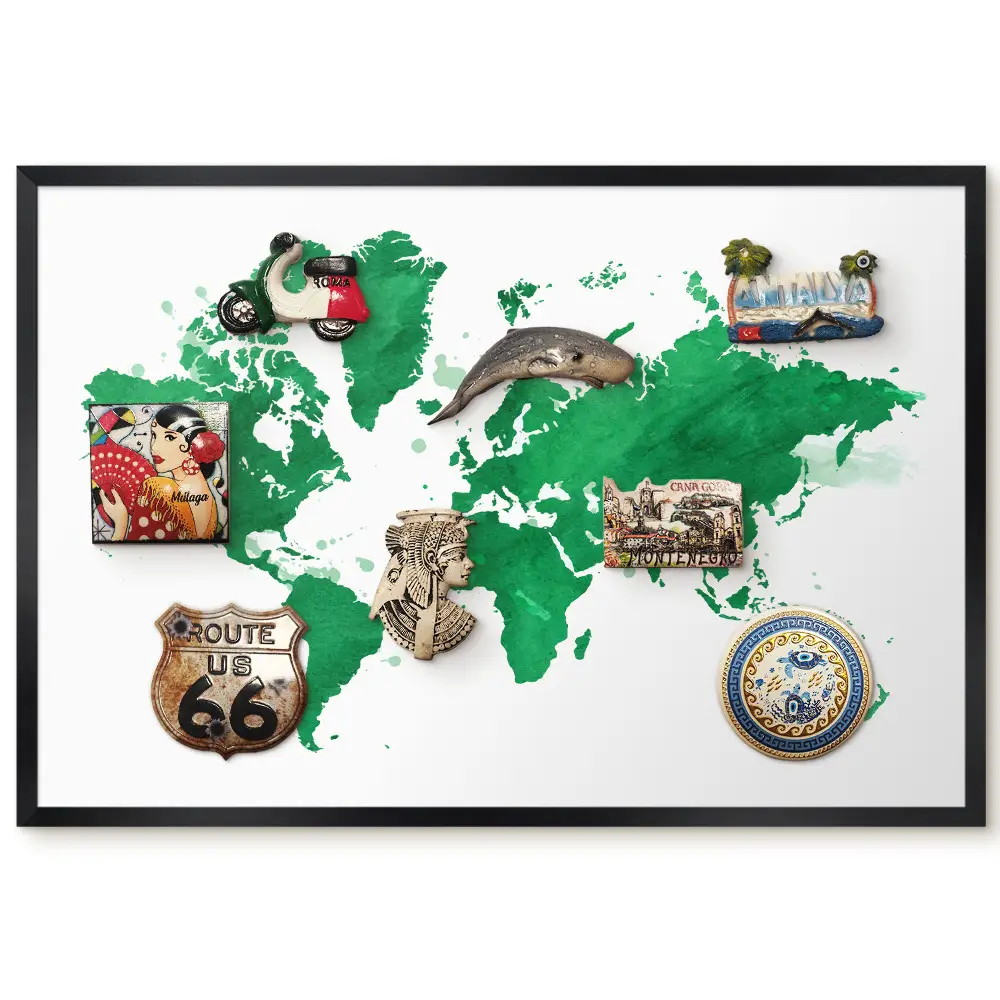 Tableau magnétique décoratif avec cadre Carte aquarelle dans des tons de vert
