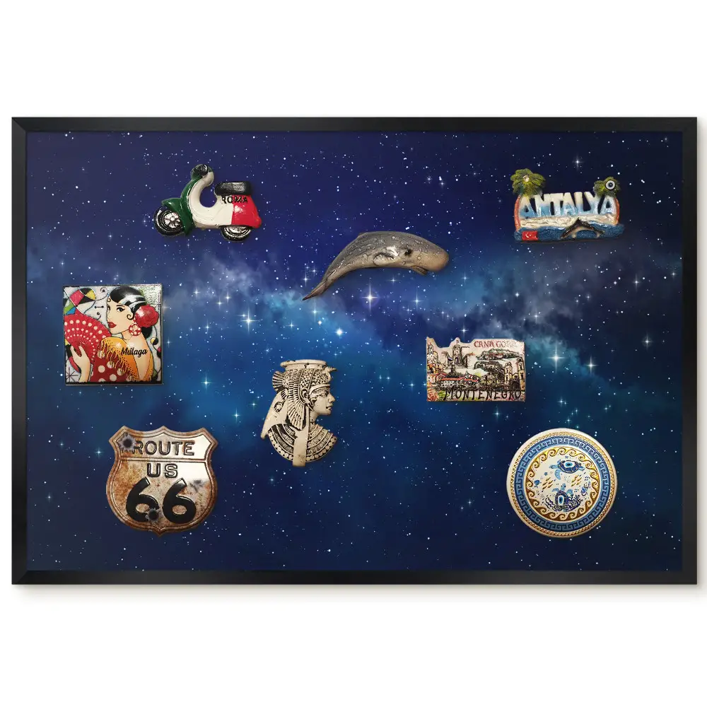 Tableau magnétique décoratif avec cadre Un espace rempli d'étoiles aux nuances de bleu