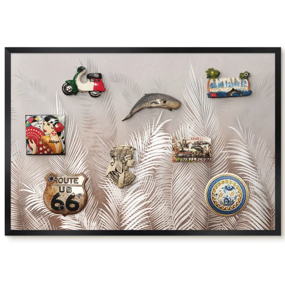 Tableau magnétique avec motif de feuilles blanches délicates sur fond beige