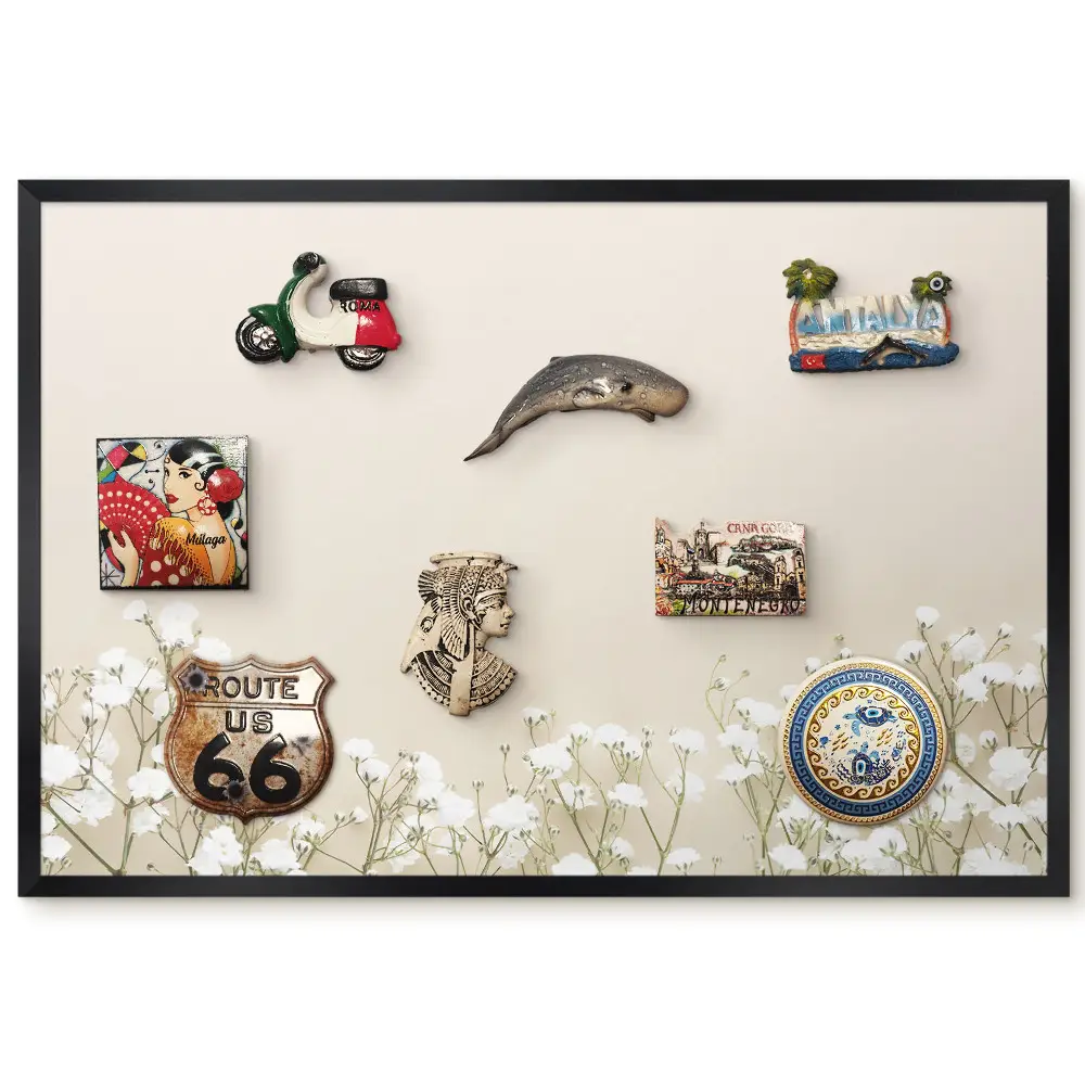 Tableau magnétique pour collection d'aimants Fleurs blanches sur fond beige