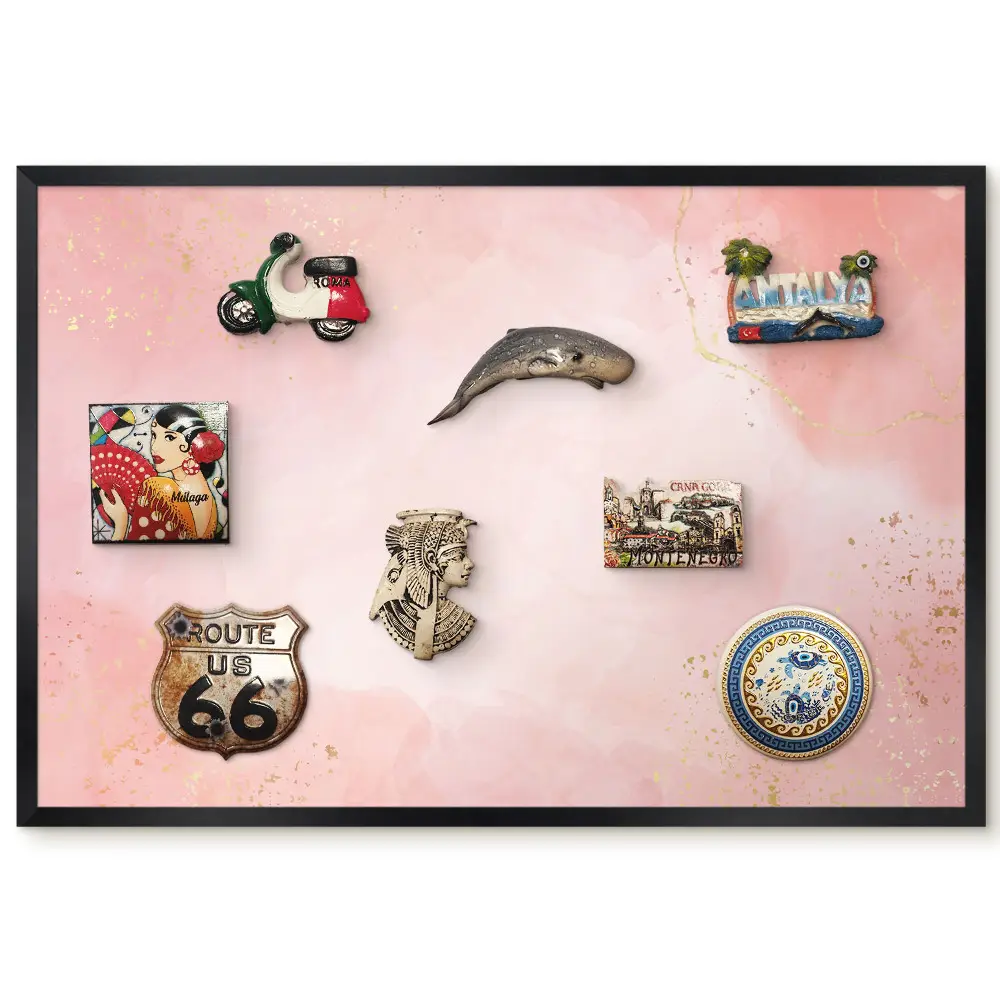 Tableau magnétique décoratif avec cadre nuances de rose aux motifs délicats