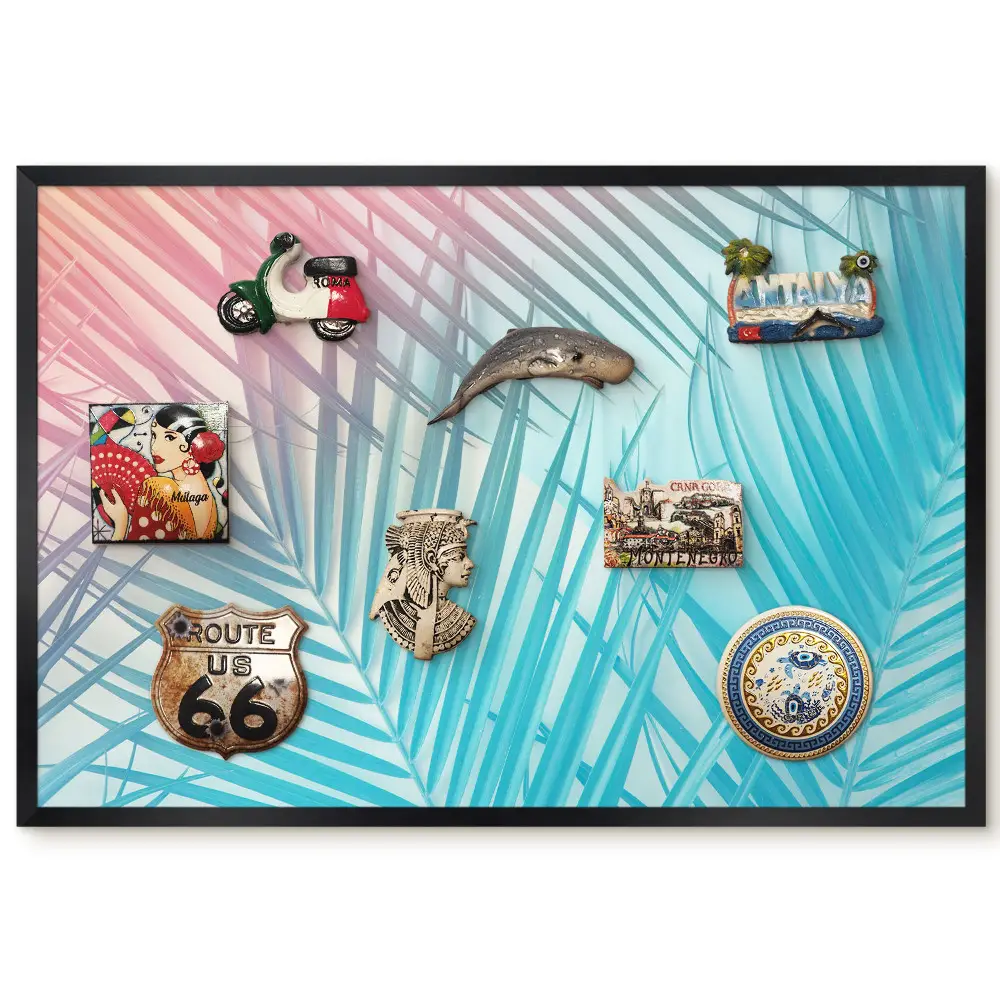 Tableau magnétique pour aimants motif feuilles de palmier aux couleurs pastel