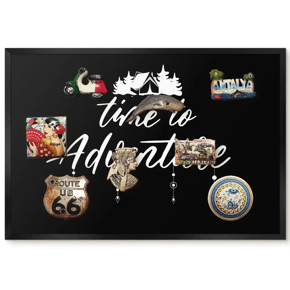 Tableau magnétique pour aimants motif aventure en noir et blanc