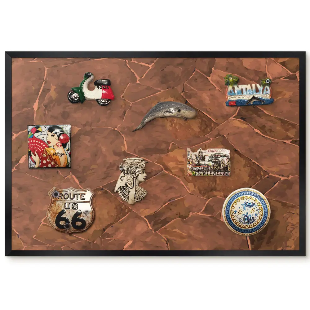 Tableau magnétique décoratif avec cadre motif dalles de pierre dans des nuances de brun