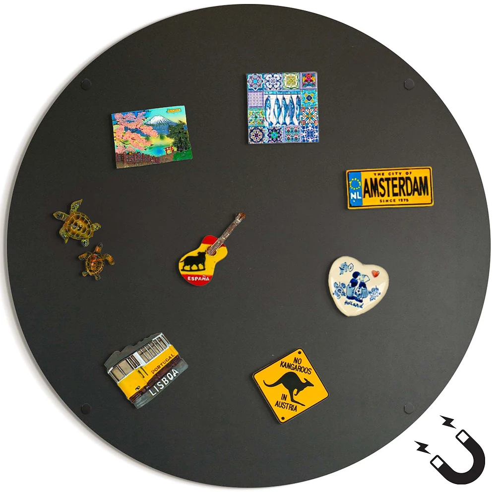 Tableau mural rond en métal pour aimants Couleur noire