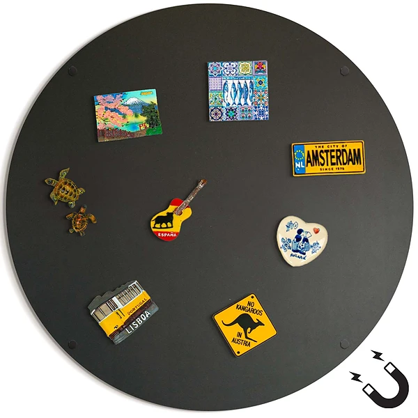 Tableau mural rond en métal pour aimants Couleur noire
