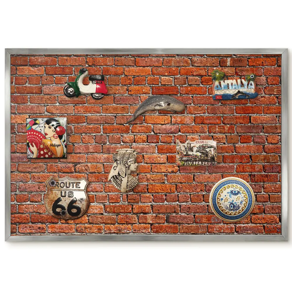 Tableau magnétique encadré au style industriel motif mur de briques
