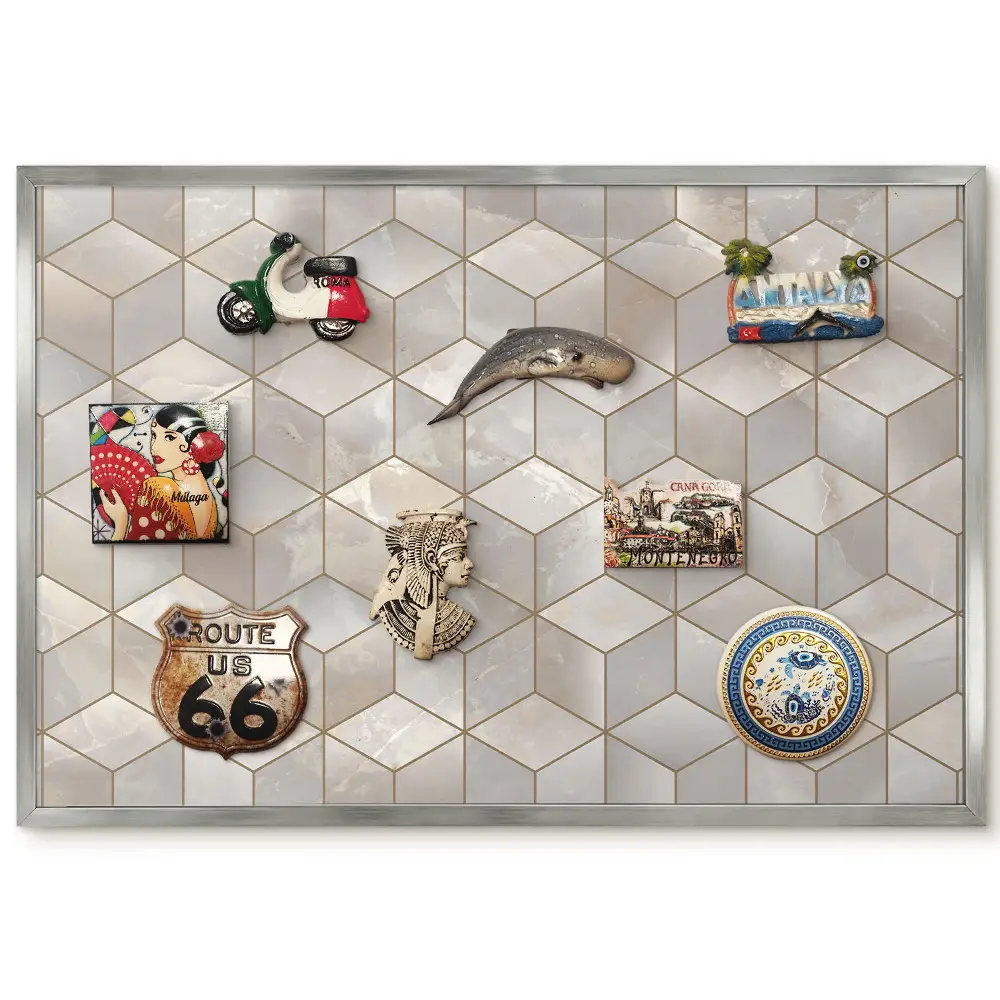 Tableau magnétique encadré motif mosaïque de cubes créant un effet de profondeur