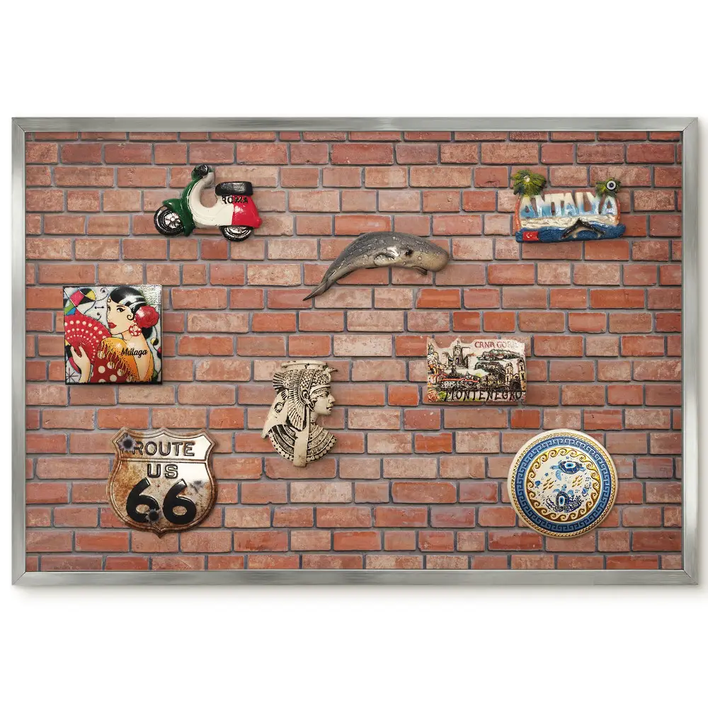 Tableau magnétique encadré motif mur de briques aux teintes chaudes