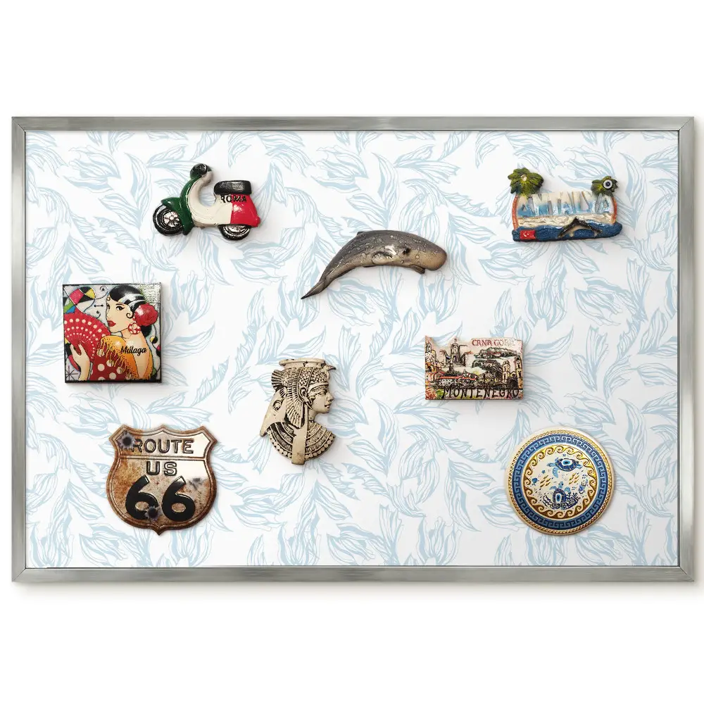 Panneau pour aimants souvenirs à motif végétal sur fond bleu