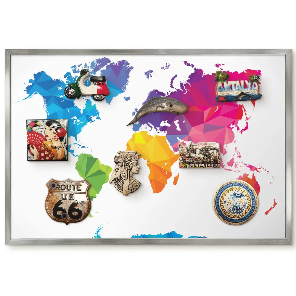 Panneau magnétique décoratif style carte du monde géométrique colorée