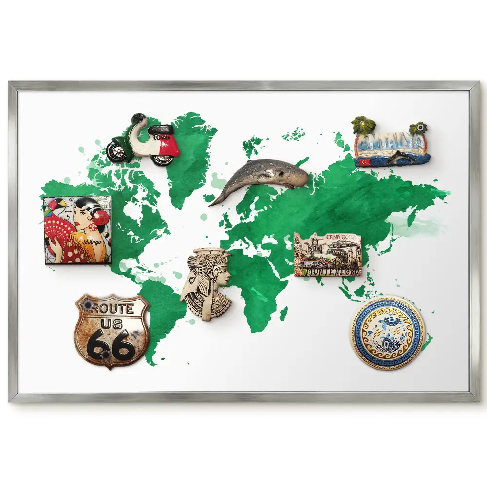 Tableau magnétique encadré Carte aquarelle dans des tons de vert