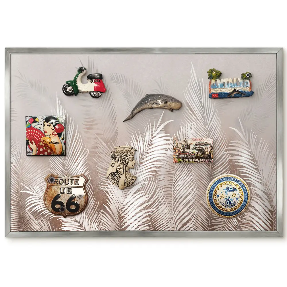 Panneau pour aimants souvenirs avec motif de feuilles blanches délicates sur fond beige