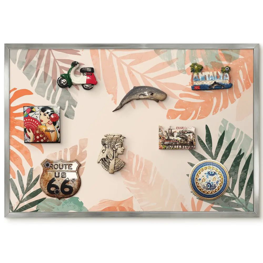 Panneau pour aimants souvenirs aux motifs de feuilles aux couleurs pastel chaudes