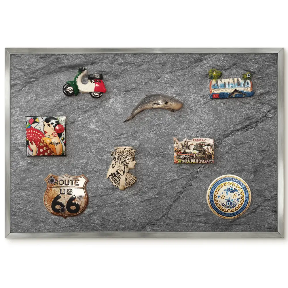 Tableau magnétique encadré au motif pierre texturée gris