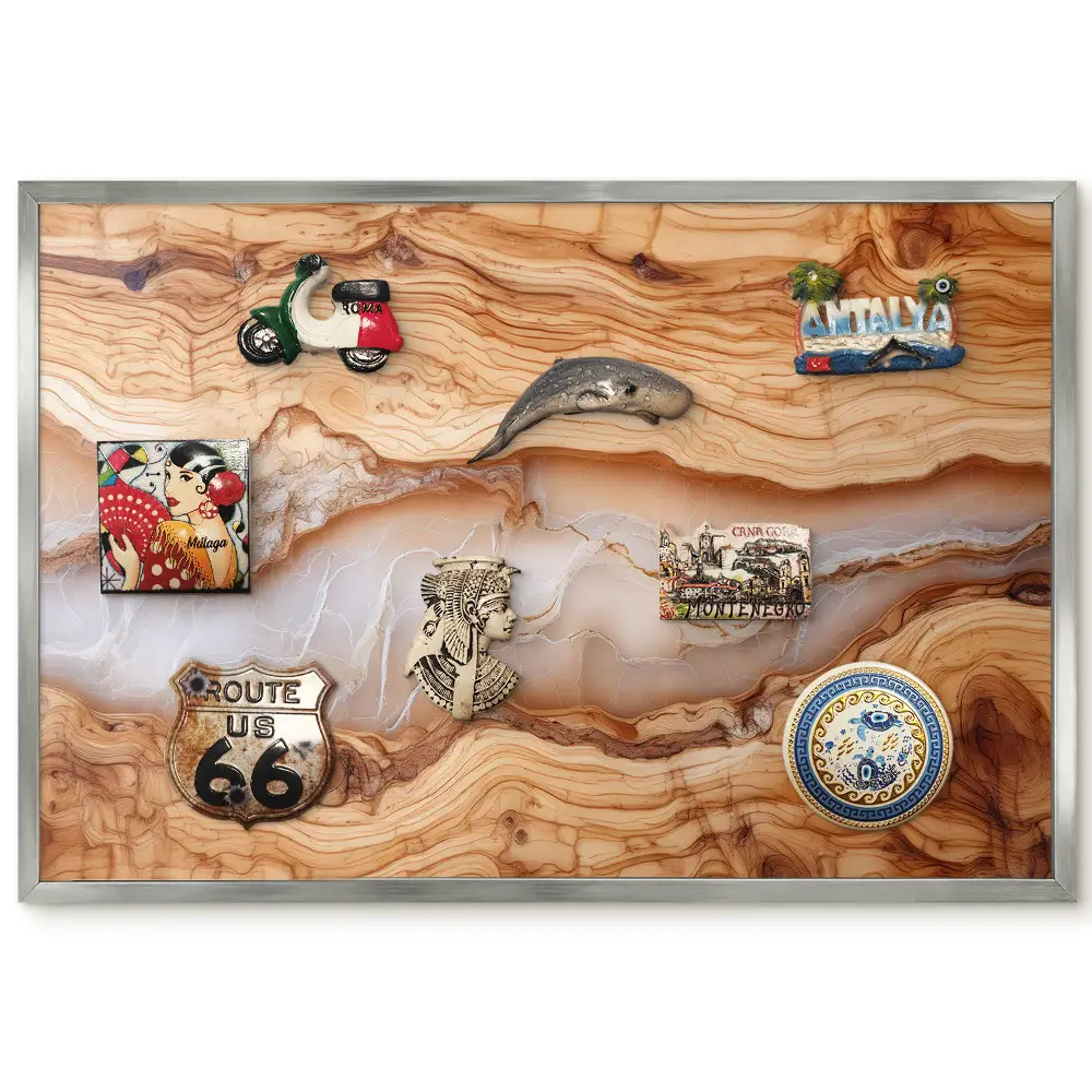 Panneau décoratif pour aimants souvenirs en bois aux lignes élégantes