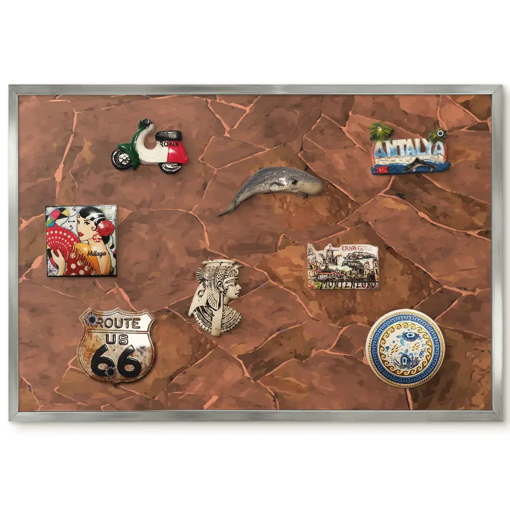 Tableau magnétique encadré motif dalles de pierre dans des nuances de brun