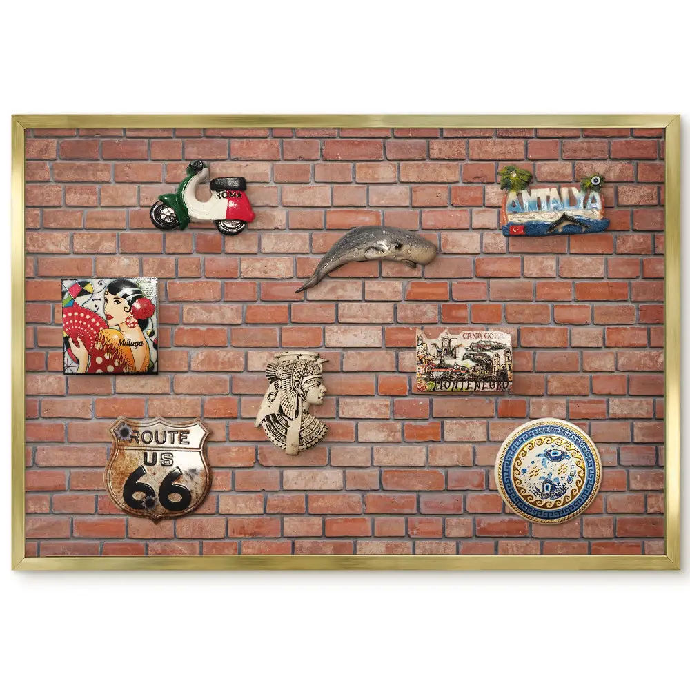 Panneau pour aimants souvenirs motif mur de briques brutes aux teintes chaudes