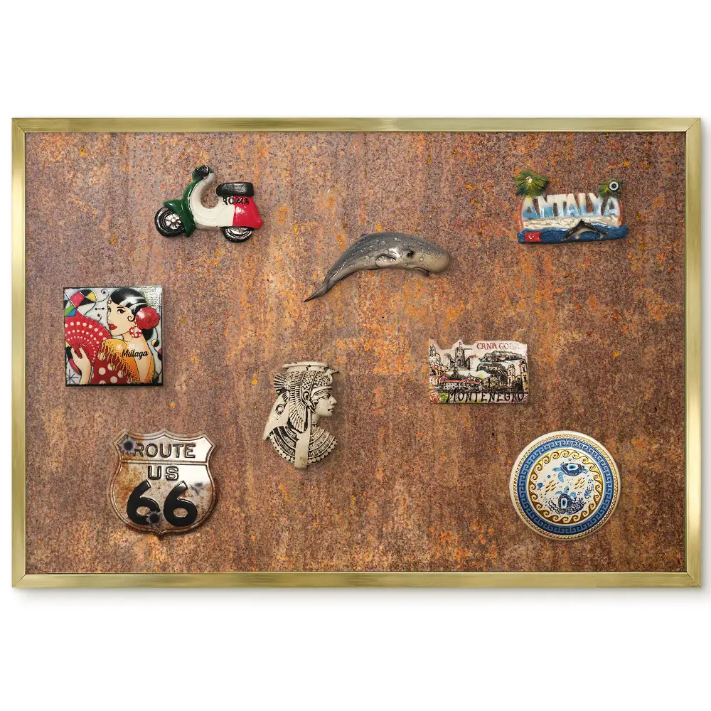 Panneau décoratif pour aimants souvenirs avec texture riche dans des tons de brun
