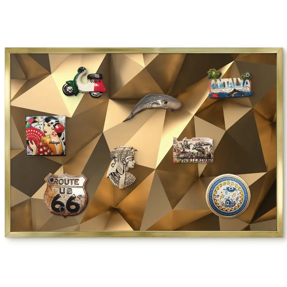 Tableau magnétique encadré motif cristaux géométriques aux couleurs chaudes