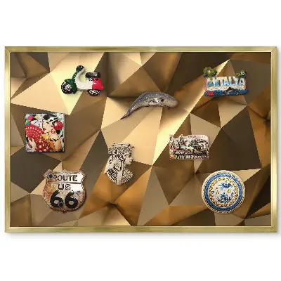 Tableau magnétique encadré motif cristaux géométriques aux couleurs chaudes