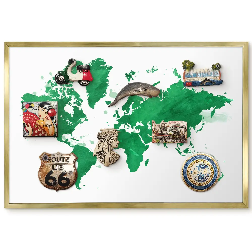 Panneau pour aimants souvenirs motif carte aquarelle tons vert