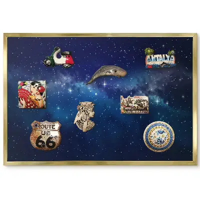 Panneau pour aimants souvenirs motif espace étoilé dans les tons bleus