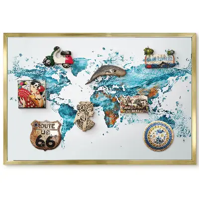 Tableau magnétique encadré Carte du monde texture eau turquoise