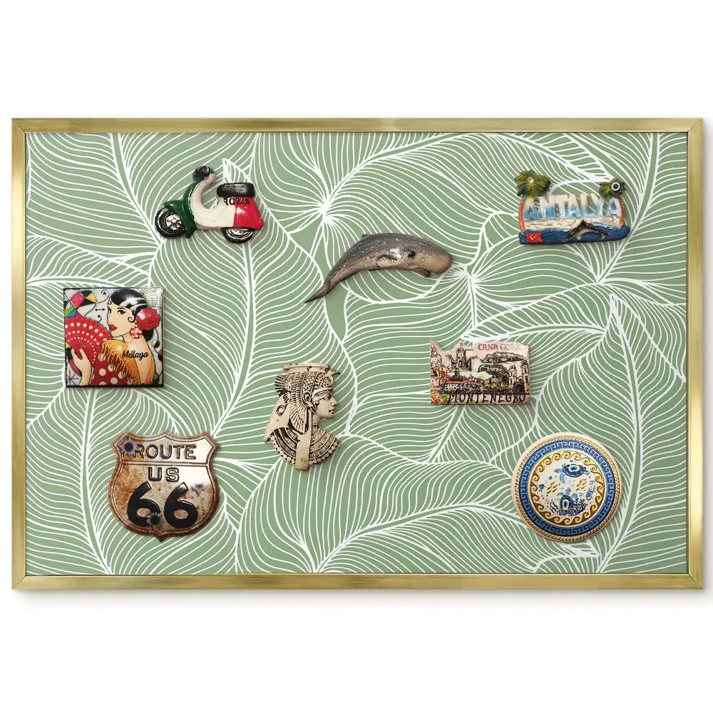 Panneau pour aimants souvenirs motif feuilles dans des tons de vert