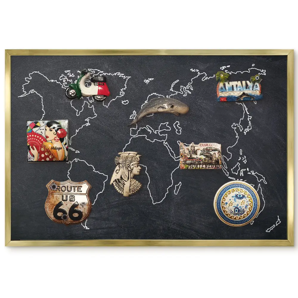 Panneau pour aimants souvenirs Carte du monde sur fond sombre