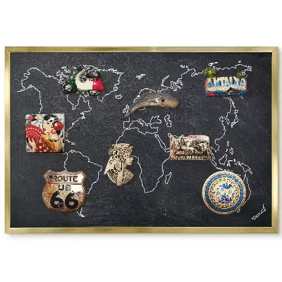 Panneau pour aimants souvenirs Carte du monde sur fond sombre