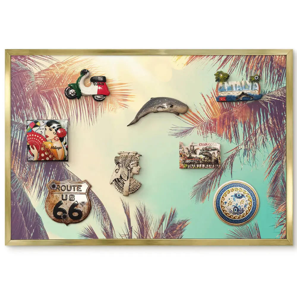 Panneau décoratif pour aimants souvenirs avec motif de palmiers tropicaux au soleil