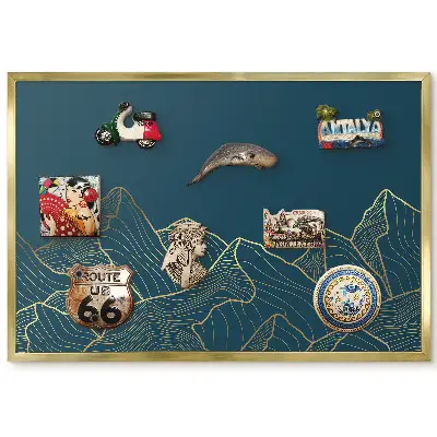Tableau magnétique encadré motif montagne minimaliste sur fond sombre