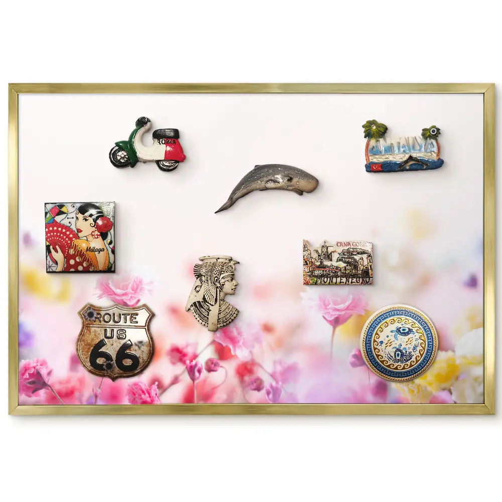 Tableau magnétique encadré aux motifs de fleurs délicates dans des teintes pastel