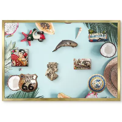Tableau magnétique encadré Fruits et coquillages sur fond pastel