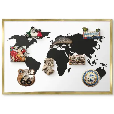 Panneau magnétique décoratif Carte du monde noir et blanc contours