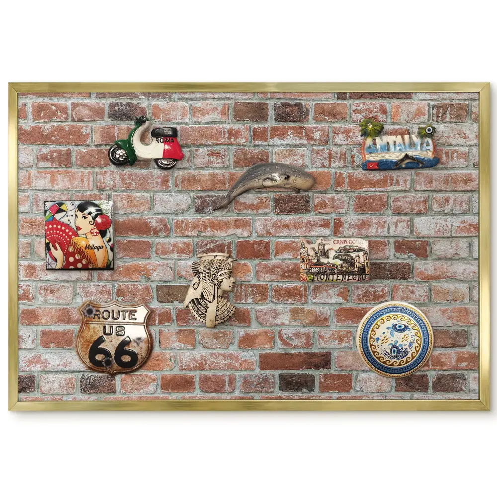 Tableau magnétique encadré au motif brique rustique aux teintes chaudes
