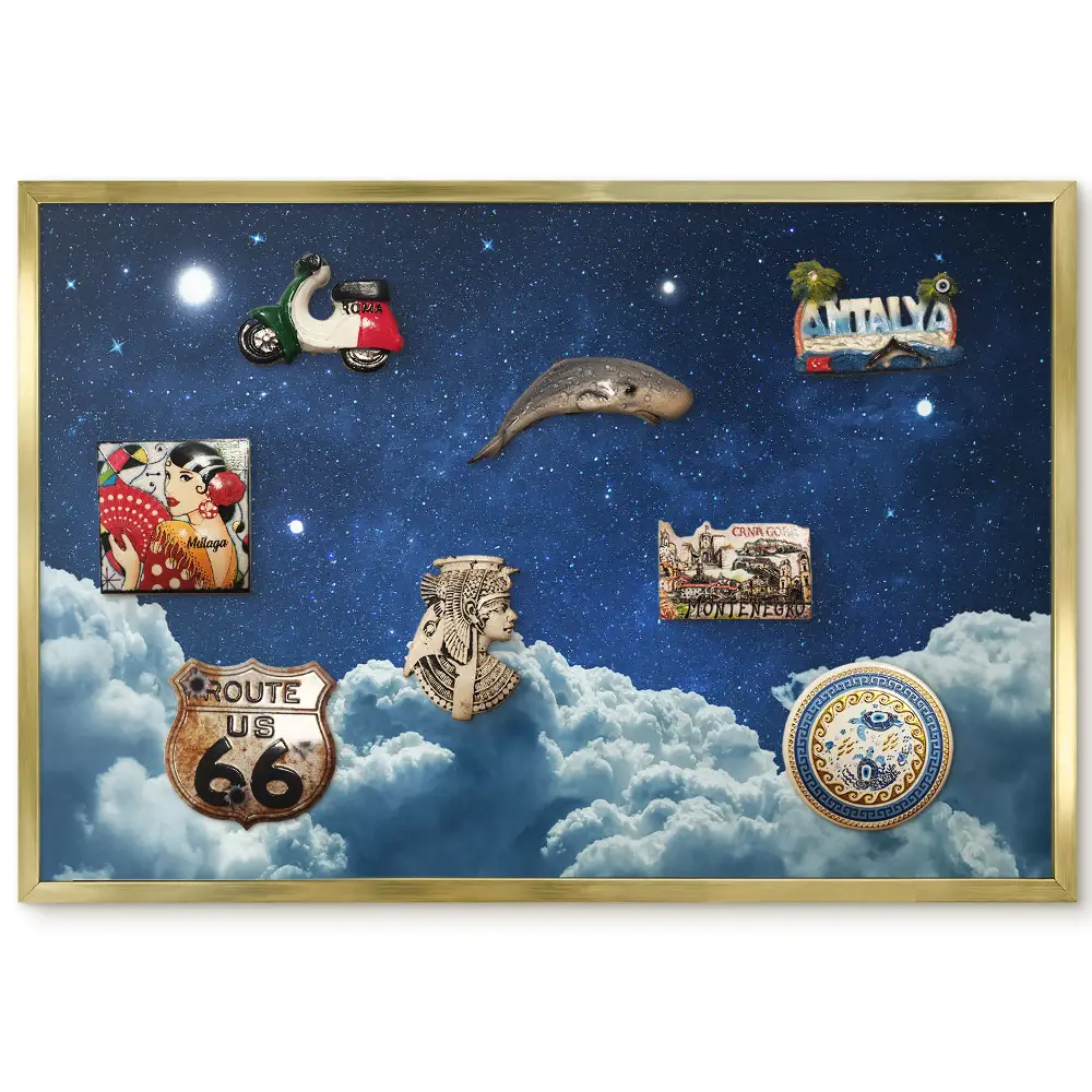 Panneau métallique pour aimants souvenirs motif ciel nocturne étoilé au-dessus des nuages