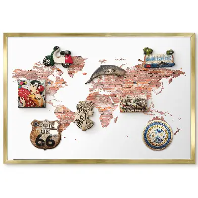 Tableau magnétique Monde de briques encadré sur fond blanc